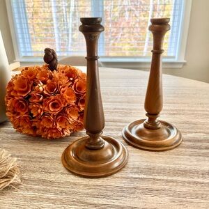 Set of Tall Vintage Wooden Candlestick Holders